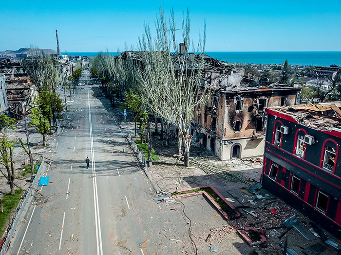 Vue de Marioupol dévastée, le 28 avril 2022. © Sputnik/ABC/Andia.fr