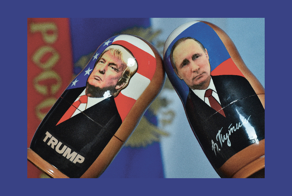 Poupées russes à l’effigie de Vladimir Poutine et de Donald Trump, Moscou, mars 2017 © Polaris / Starface